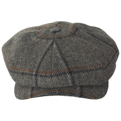 Wigens Caps | Big Check Wool Retro Newsboy Cap | 161978 | front | TAUPE