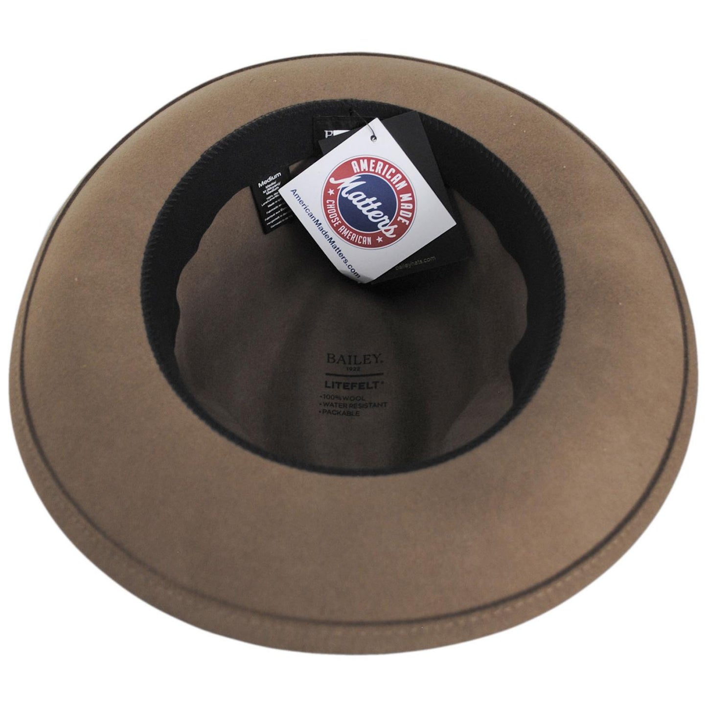 Bailey 1922 | Rawn Wool LiteFelt Fedora Hat - Driftwood | 133312DW | under | DRIFTWOOD