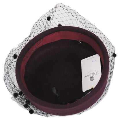 Kathy Jeanne | Hatpin and Veil Wool Felt Pillbox Hat - Made to Order | 124718 | under | WINE/BLACK