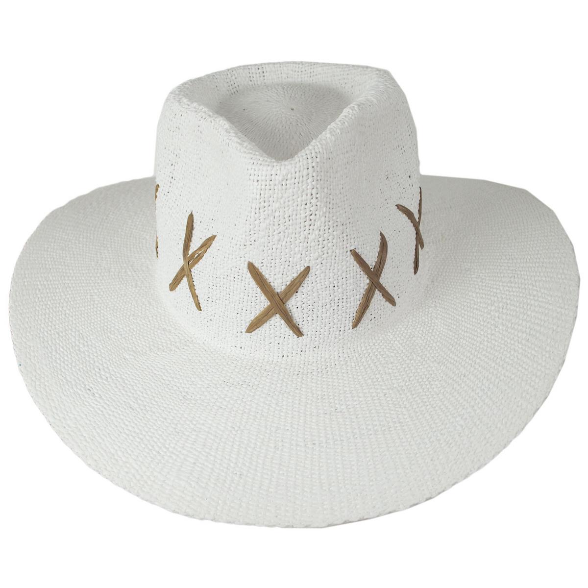 NIKKI BEACH | Exuma Bangora Straw Fedora Hat | 102671 | front | WHITE/BROWN