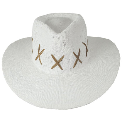 NIKKI BEACH | Exuma Bangora Straw Fedora Hat | 102671 | front | WHITE/BROWN