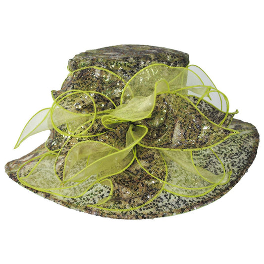 Something Special | Two Tone Sequin Organza Boater Dress Hat | 121337 | lead | GREEN/PURPLE
