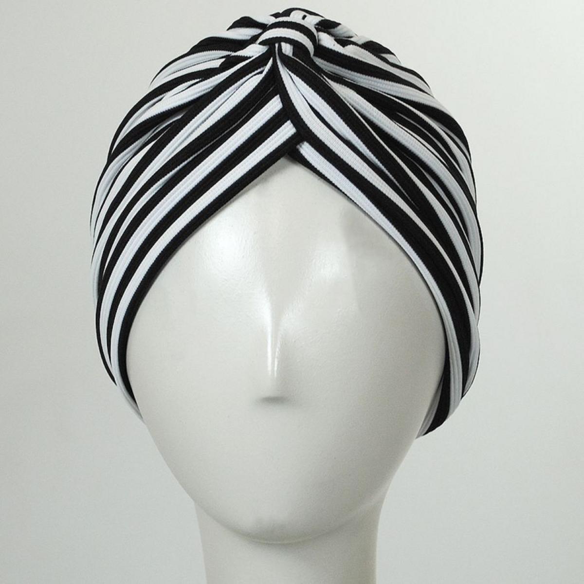 Jeanne Simmons | Striped Soft Poly Turban | 106531 | front | WHITE