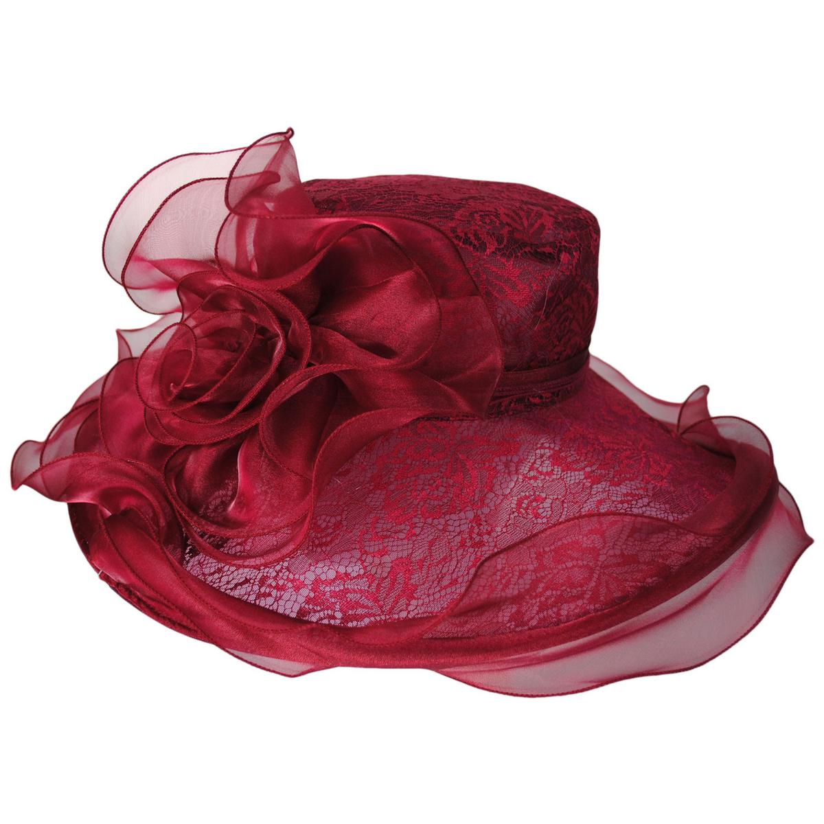 San Diego Hat Company | Organza Lace Boater Dress Hat | 121051 | profile | RED