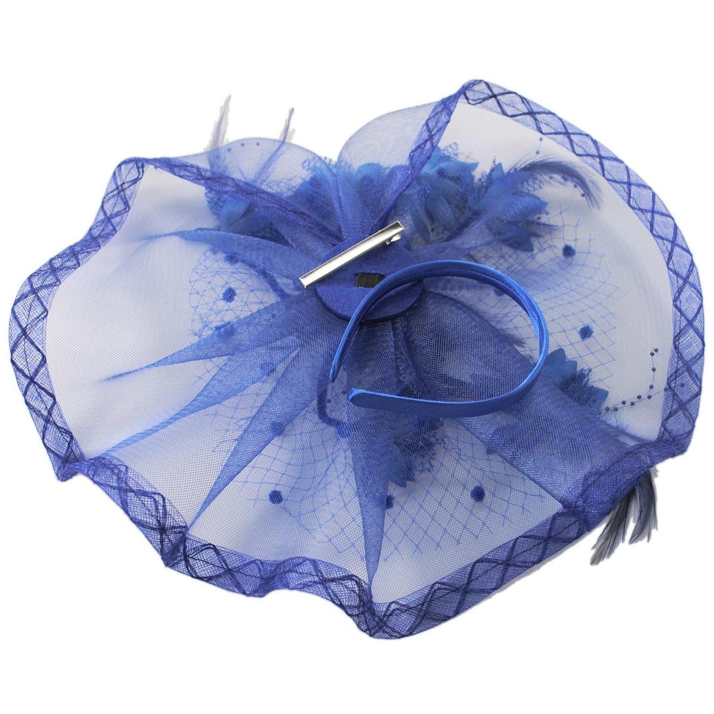 Sophia | Floral Feathered Mesh Fascinator Hat | 122906 | under | BLUE