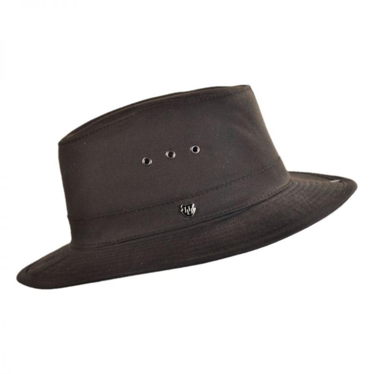 Hills Hats of New Zealand | The Milford Wax Cotton Fedora Hat | 401704 | profile | BROWN
