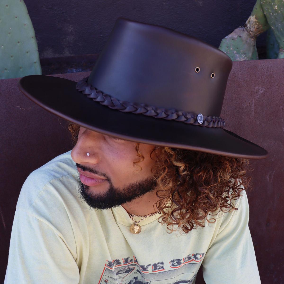 Jaxon Hats | Crusher Leather Outback Hat | 147202 | lsmtwo | BROWN