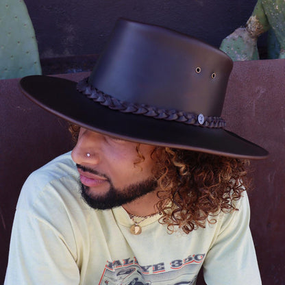 Jaxon Hats | Crusher Leather Outback Hat | 147202 | lsmtwo | BROWN