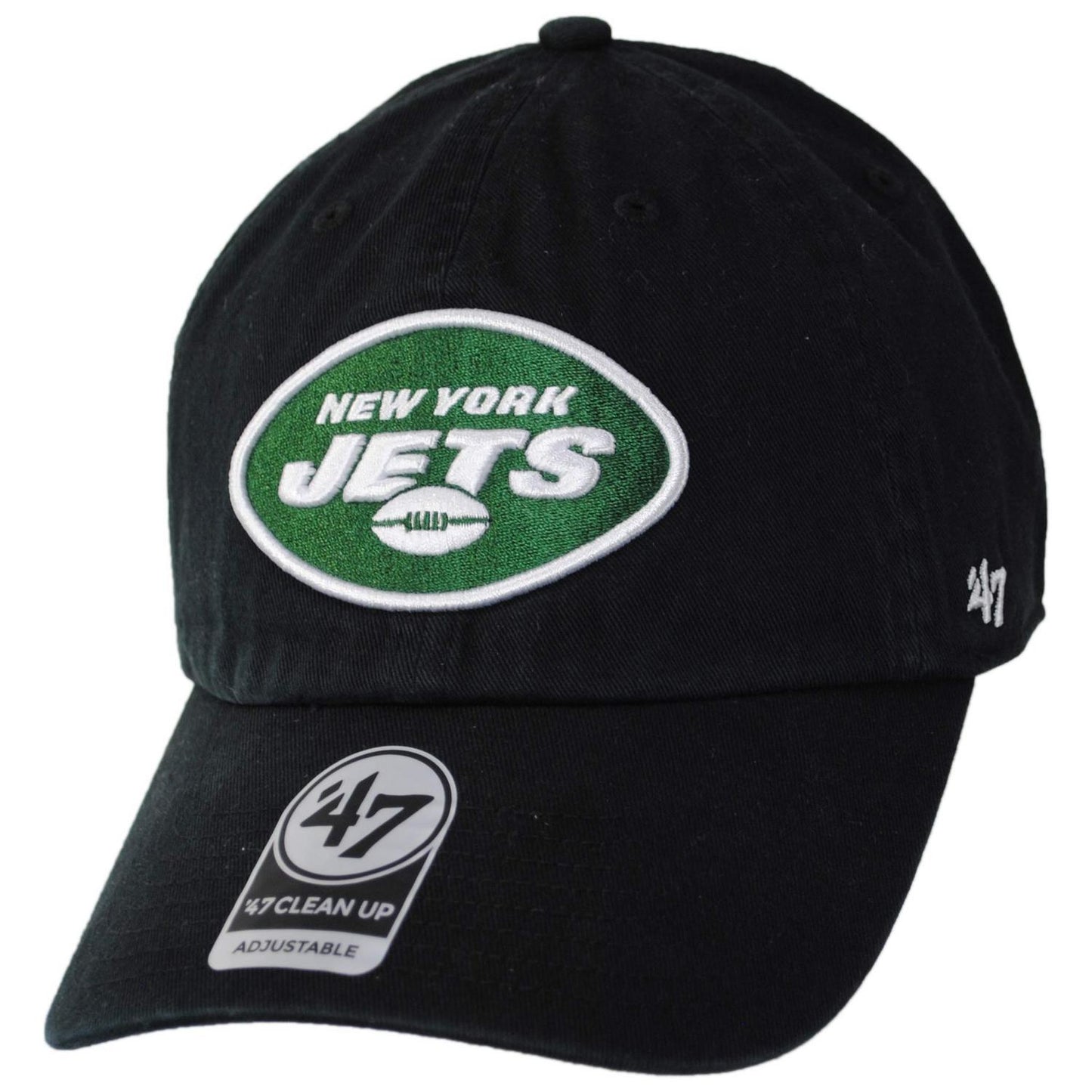 47 Brand | New York Jets NFL Clean Up Strapback Baseball Cap Dad Hat | 203700 | lead | BLACK