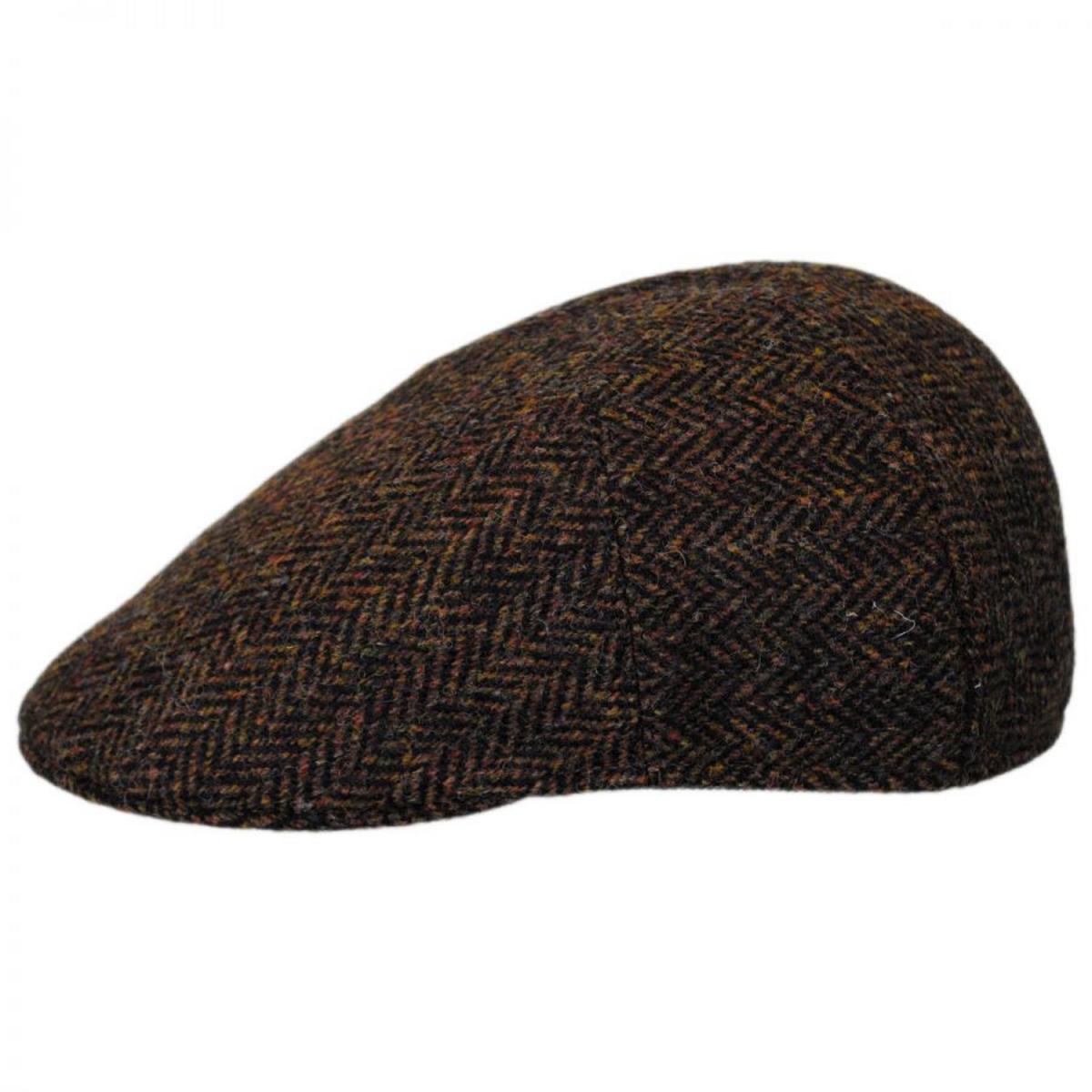 Stefeno Hats | Herringbone Harris Tweed Wool Ascot Cap | 171528 | profile | BROWN
