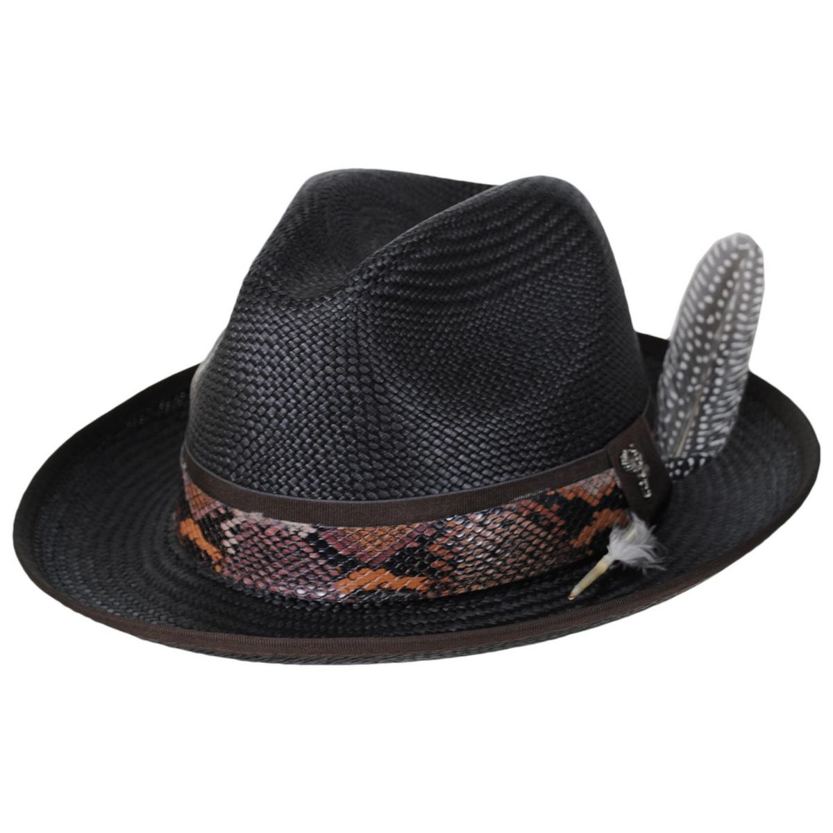 Carlos Santana | Blessing Distressed Panama Straw Fedora Hat | 129804 | lead | DISTRESSED BLACK