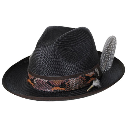 Carlos Santana | Blessing Distressed Panama Straw Fedora Hat | 129804 | lead | DISTRESSED BLACK