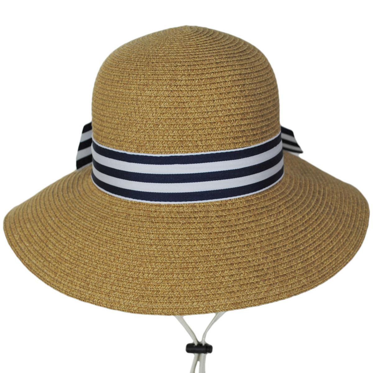 Toucan Collection | Stripe Sailor Toyo Straw Cloche Dress Hat - Made to Order | 121644 | front | NATURAL/NAVY