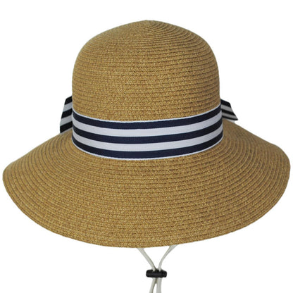 Toucan Collection | Stripe Sailor Toyo Straw Cloche Dress Hat - Made to Order | 121644 | front | NATURAL/NAVY