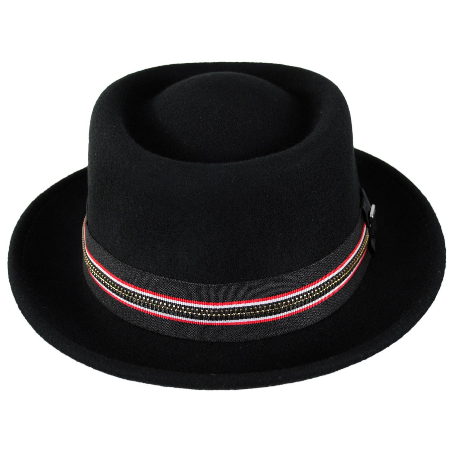 Stacy Adams | Porkie Wool Felt Pork Pie Hat | 130422 | front | BLACK/RED