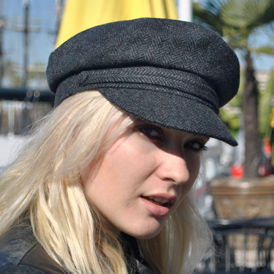 Jaxon Hats | Herringbone Wool Blend Fiddler's Cap | 181019 | lsfone | CHARCOAL