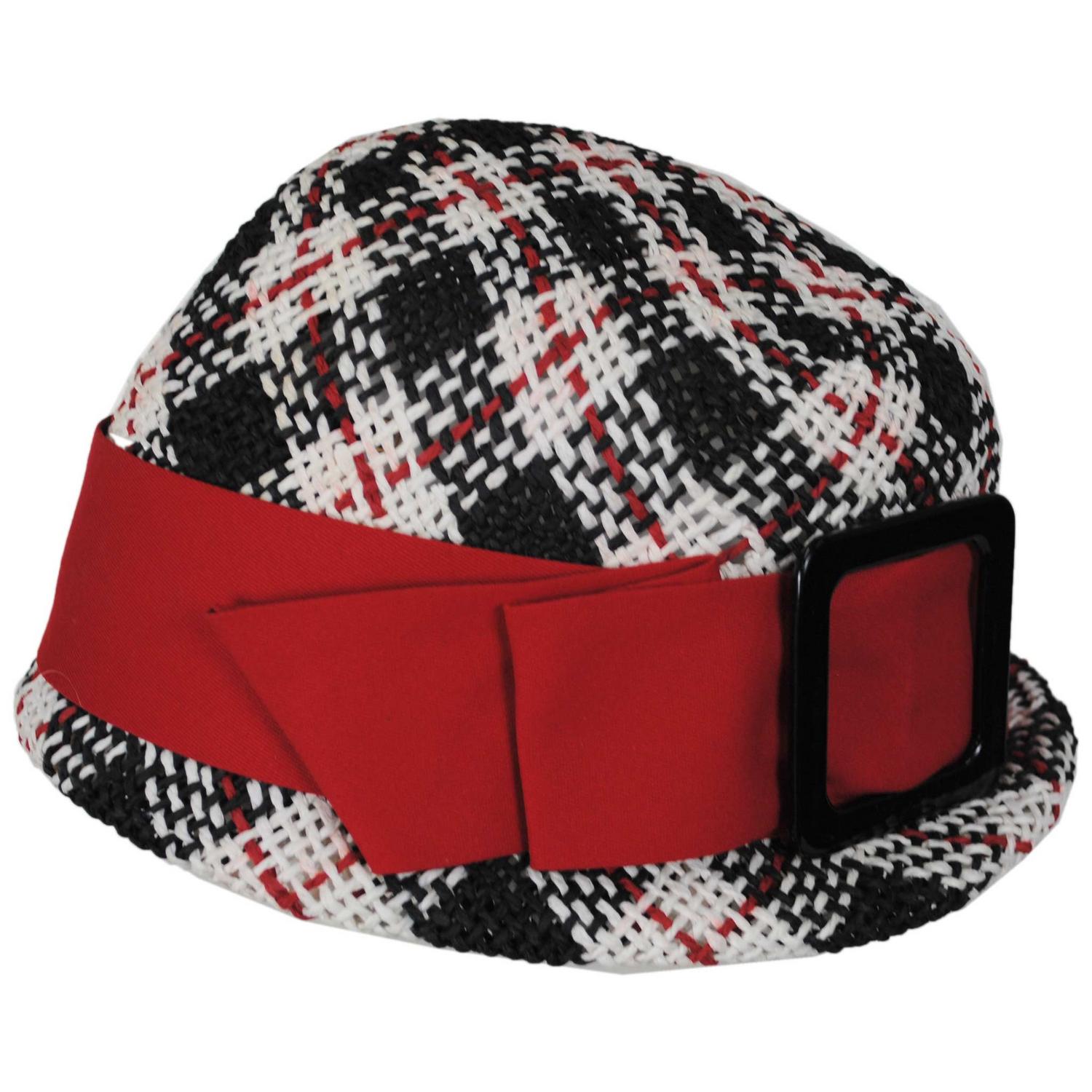 Kathy Jeanne | Tartan Toyo Straw Cloche Hat | 100714 | profile | TARTAN/RED
