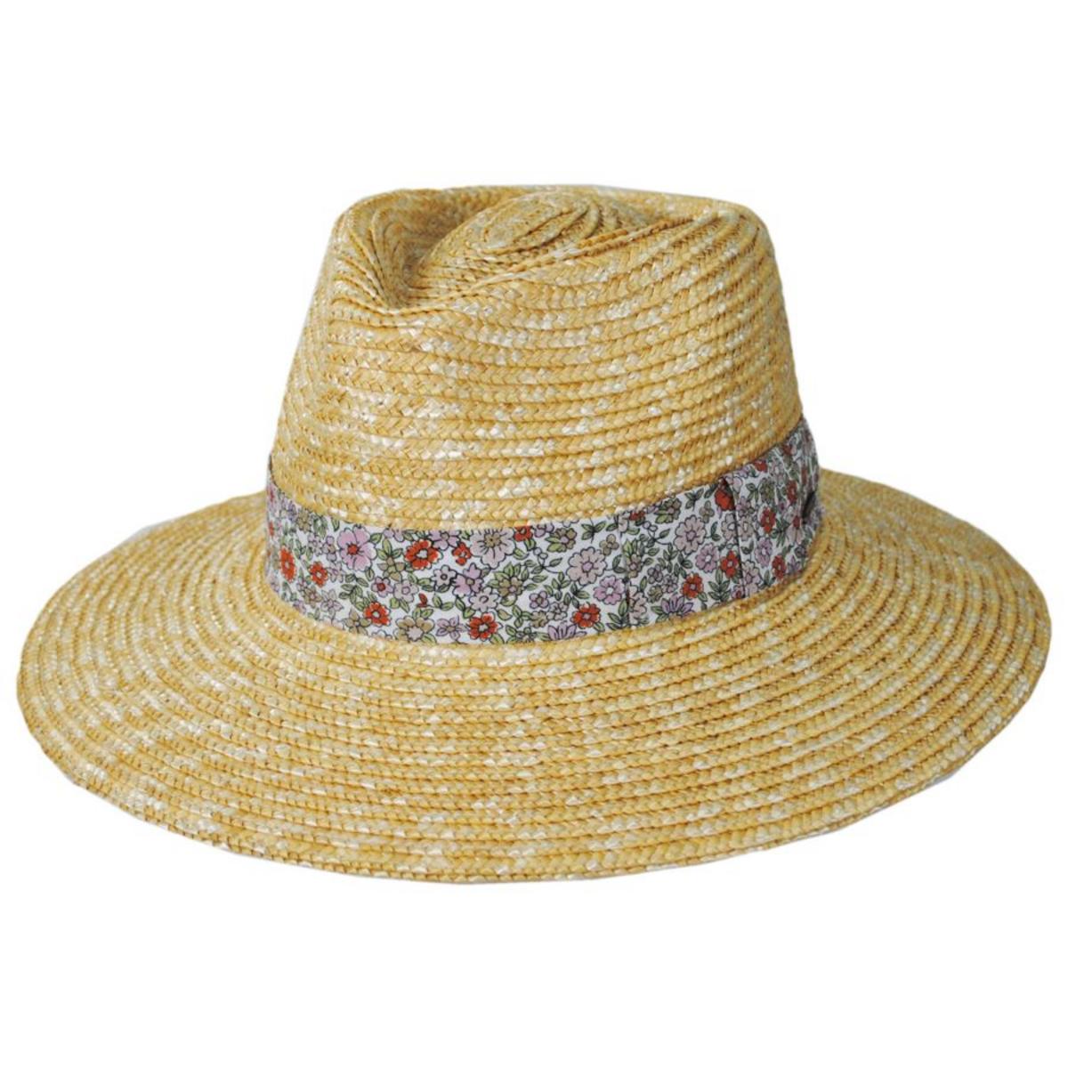 BRIXTON HATS | Joanna Petite Brim Wheat Straw Fedora Hat | 104042 | lead | HONEY/WHITE FLORAL