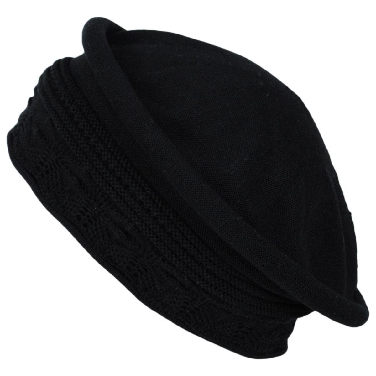 Parkhurst | Pointelle Cotton Knit Topper Beanie Hat | 500853 | lead | BLACK