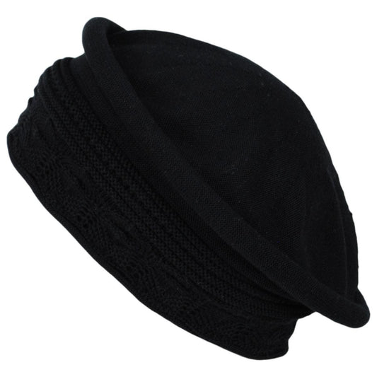 Parkhurst | Pointelle Cotton Knit Topper Beanie Hat | 500853 | lead | BLACK