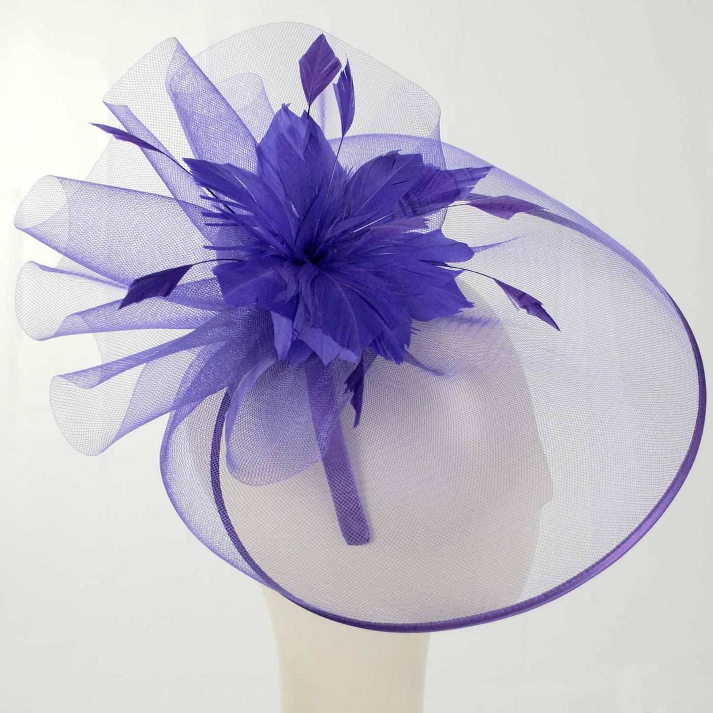 Sophia | Veiled Floral and Feather Mesh Fascinator Hat | 122903 | profile | PURPLE