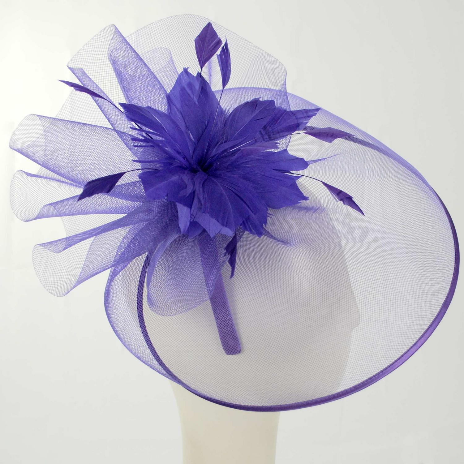 Sophia | Veiled Floral and Feather Mesh Fascinator Hat | 122903 | profile | PURPLE
