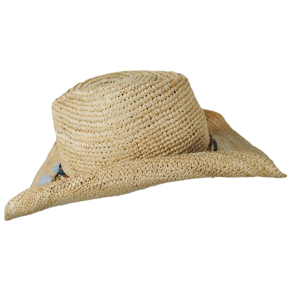 NIKKI BEACH | Morgan Crochet Raffia Straw Western Hat | 102663 | profile | NATURAL/BLUE