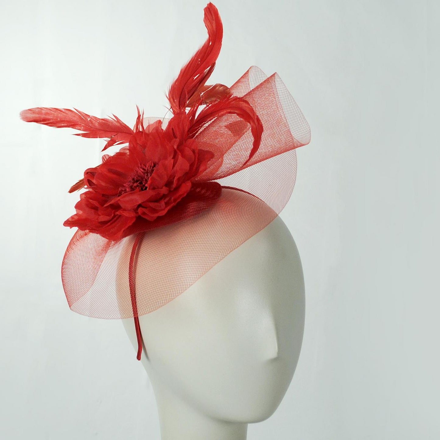 Sophia | Peony and Feathers Fascinator Hat | 122907 | front | RED