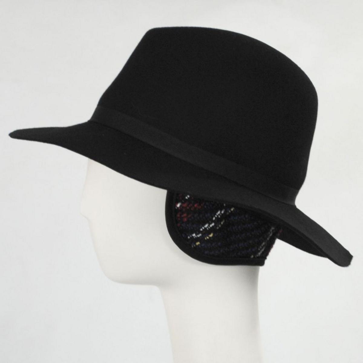 Scala | Xenia Wool Felt Earflap Safari Fedora Hat | 123439 | under | BLACK