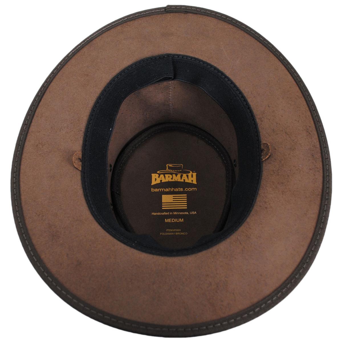 Barmah | Bronco Cattle Leather Foldaway Drover Hat | 400905 | under | BROWN