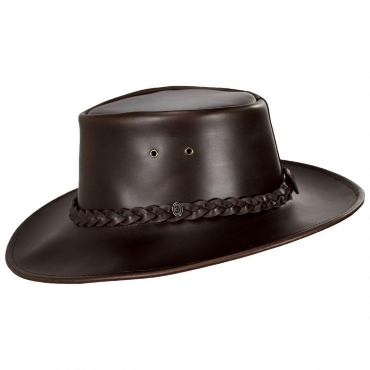 Jaxon Hats | Crusher Leather Outback Hat | 147202 | profile | BROWN