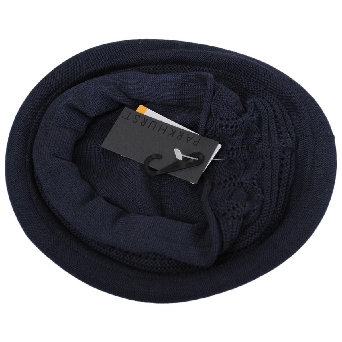 Parkhurst | Pointelle Cotton Knit Topper Beanie Hat | 500853 | under | NAVY BLUE