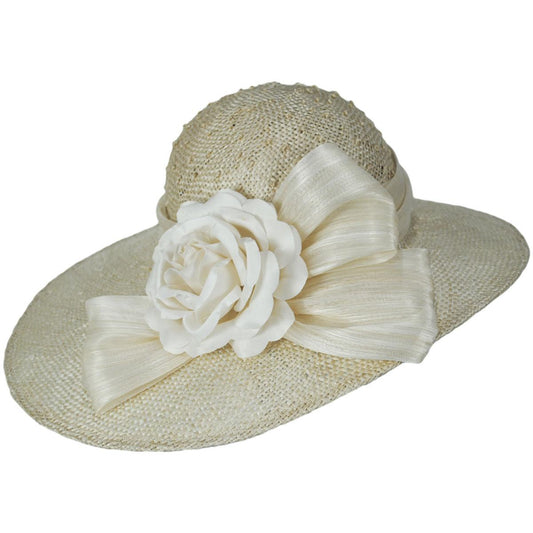 Jeanne Marie | Rose Knotted Sisal Straw Dress Hat | 122451 | lead | NATURAL