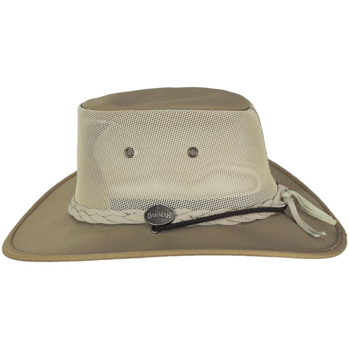 Barmah | Cotton Canvas Mesh Drover Hat | 400900 | profile | BEIGE