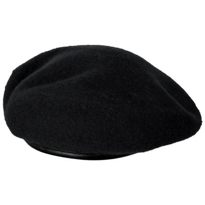 Village Hat Shop | Wool Military Beret with Lambskin Band | 151106 | lead | BLACK