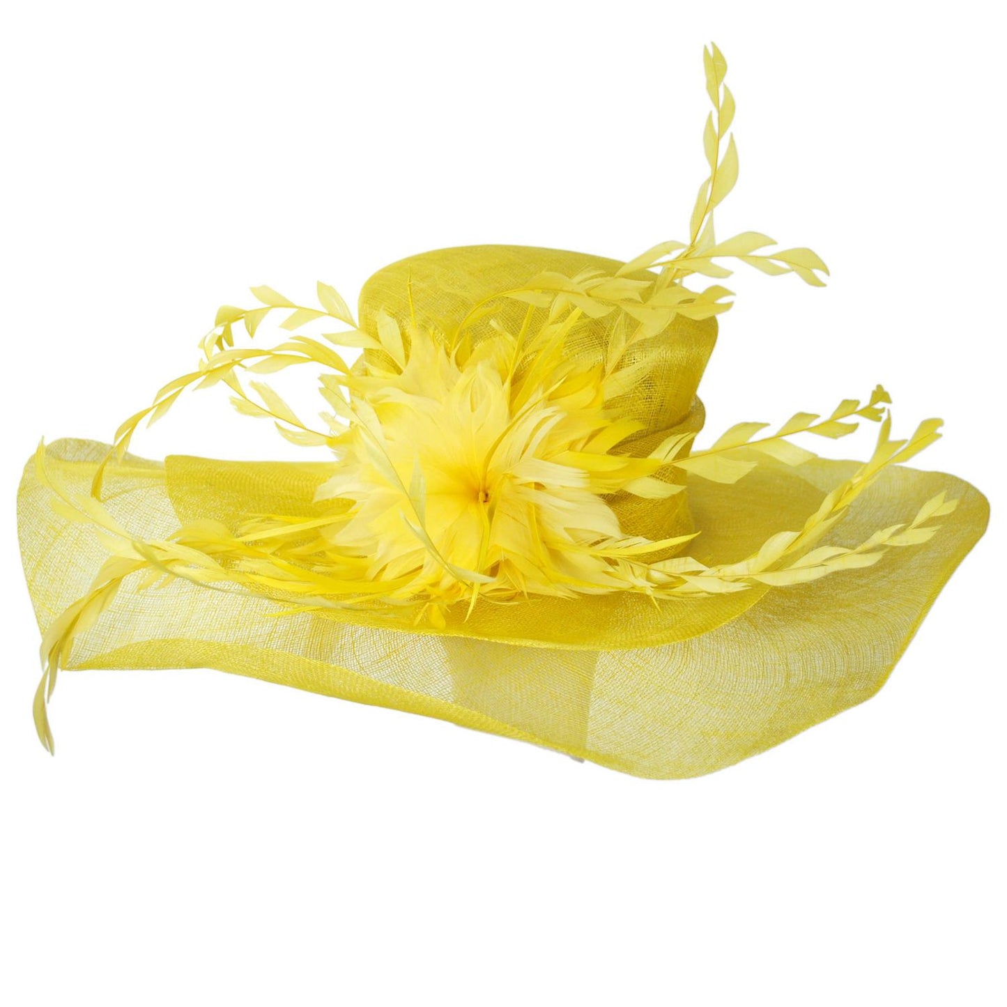St. Julian | Feather Flower Sinamay Straw Boater Dress Hat | 124281 | lead | YELLOW