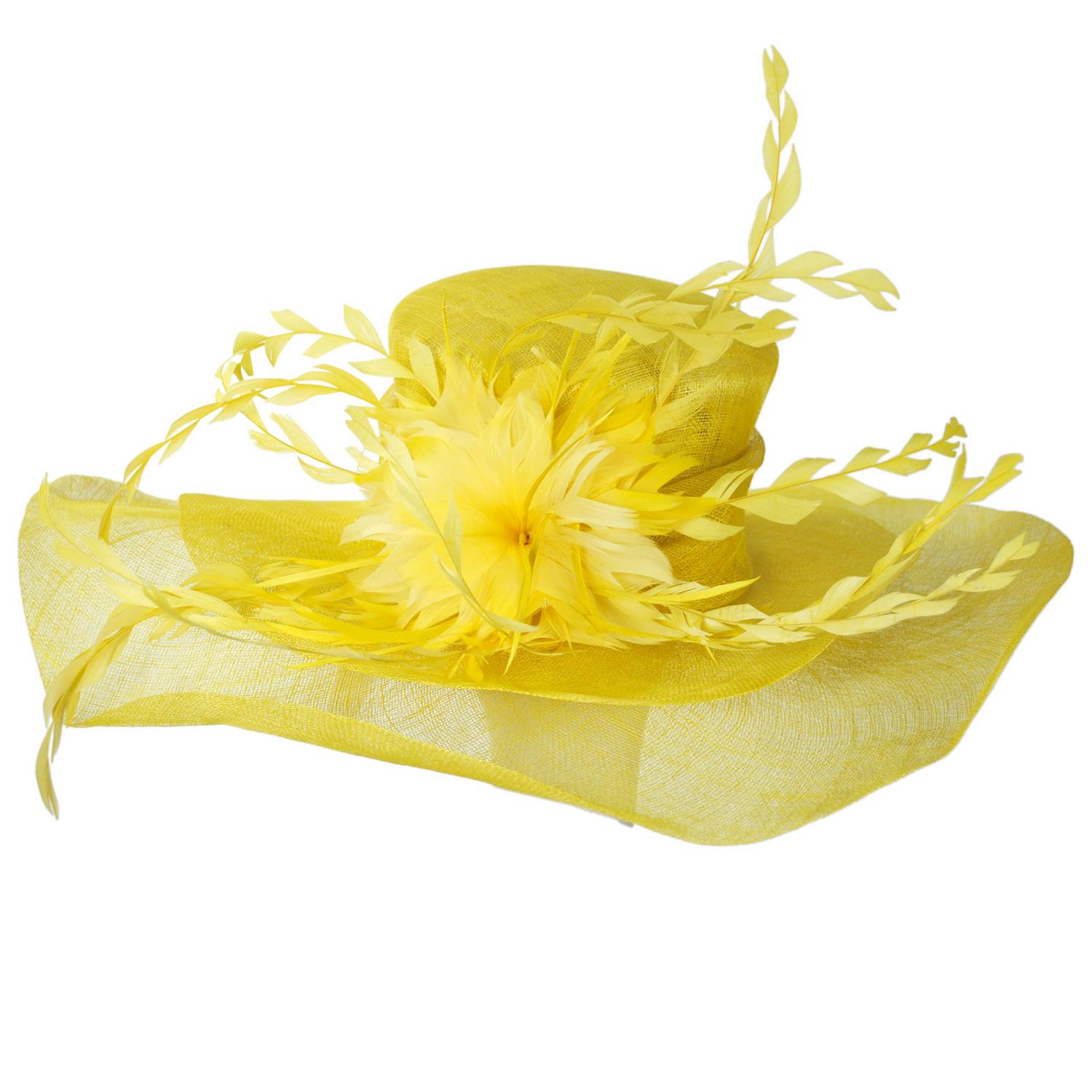 St. Julian | Feather Flower Sinamay Straw Boater Dress Hat | 124281 | lead | YELLOW