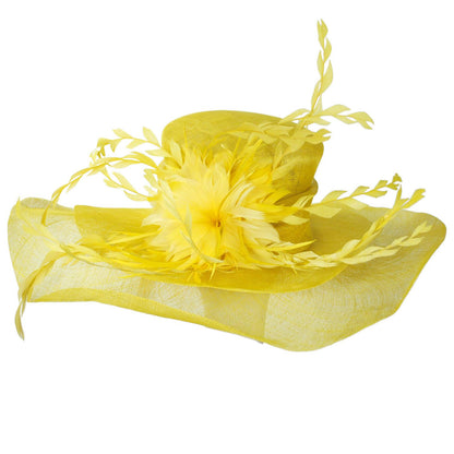 St. Julian | Feather Flower Sinamay Straw Boater Dress Hat | 124281 | lead | YELLOW