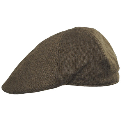 Baskerville Hat Company | Newport Cotton Herringbone Duckbill Ivy Cap | 167679 | profile | BROWN/TAN
