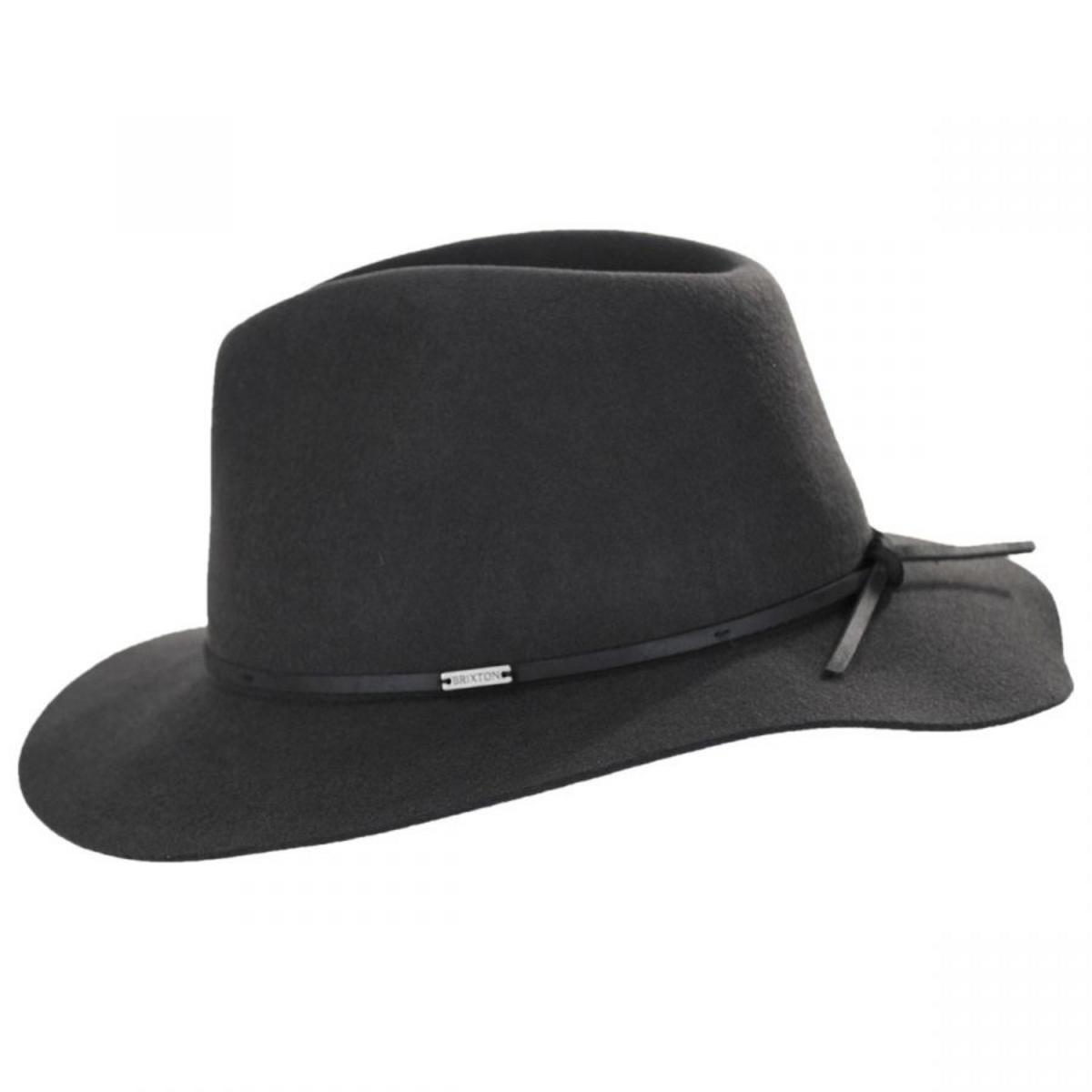 BRIXTON HATS | Wesley Packable Wool Felt Fedora Hat - Washed Black | 135638WB | profile | WASHED BLACK