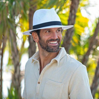 Panama Jack | Ribbon Toyo Straw Safari Fedora Hat | 126399 | lsmone | WHITE
