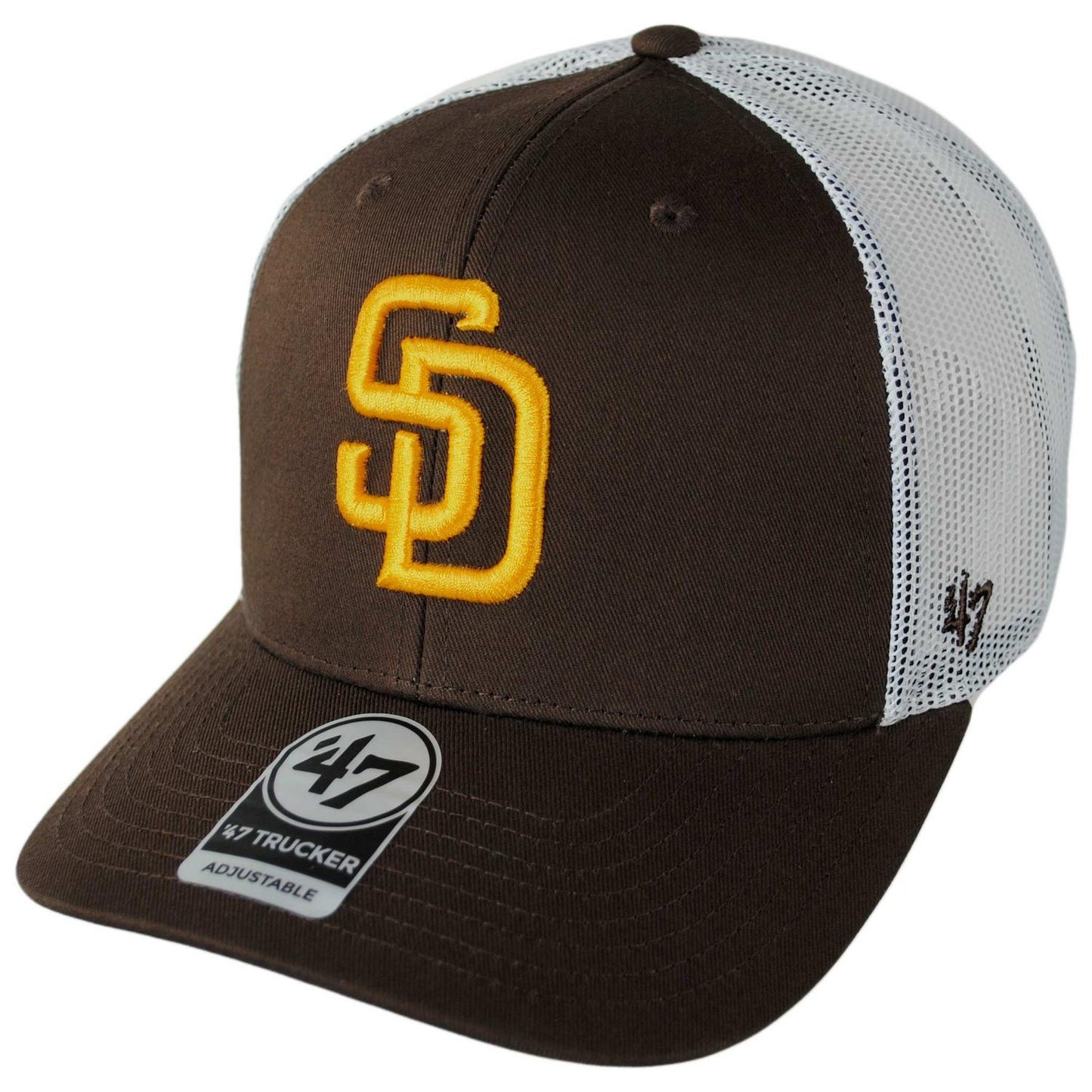 47 Brand | San Diego Padres MLB Mesh Trucker Snapback Baseball Cap | 203001 | lead | BROWN/WHITE