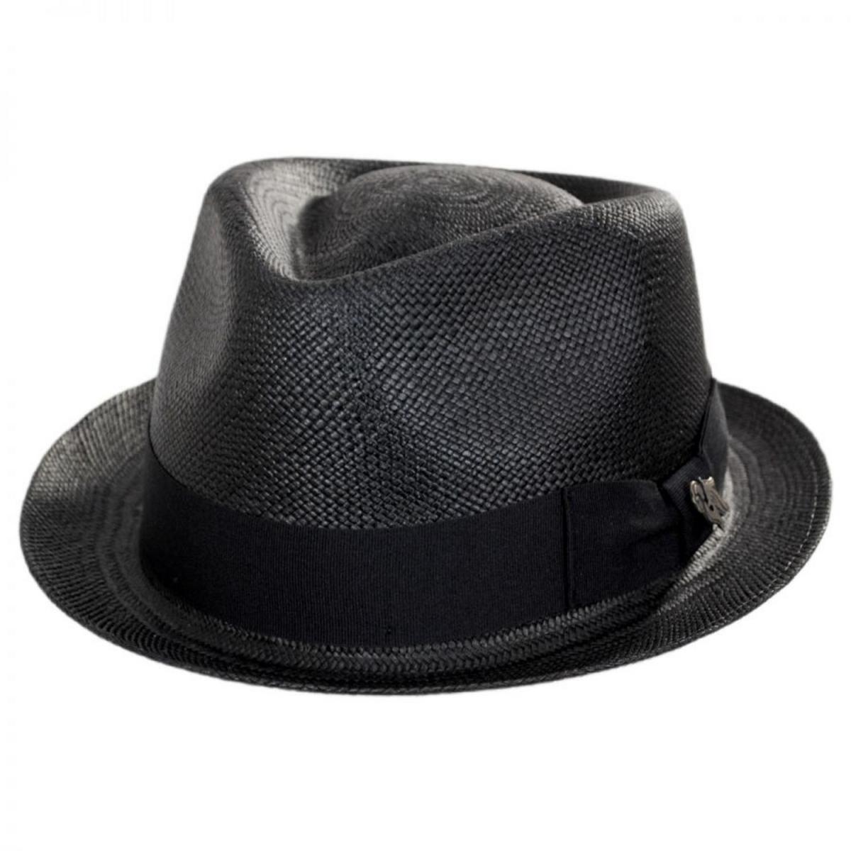 Bigalli | Boston Panama Straw Trilby Fedora Hat | 129202 | lead | BLACK