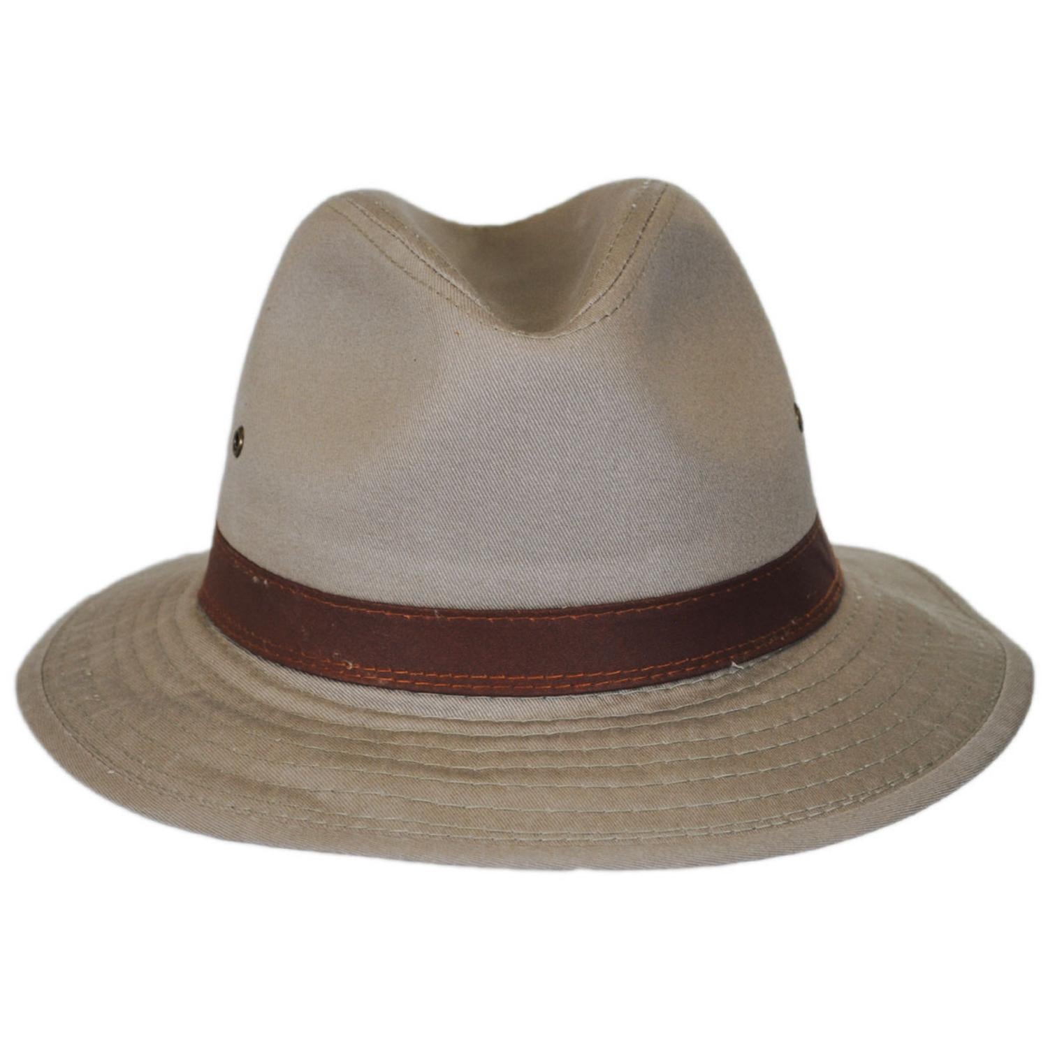 Dorfman Pacific | Packable Cotton Twill Safari Fedora Hat | 140215 | front | KHAKI