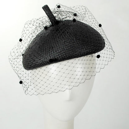 Kathy Jeanne | Toyo Straw Beret with Veil | 100722 | front | BLACK
