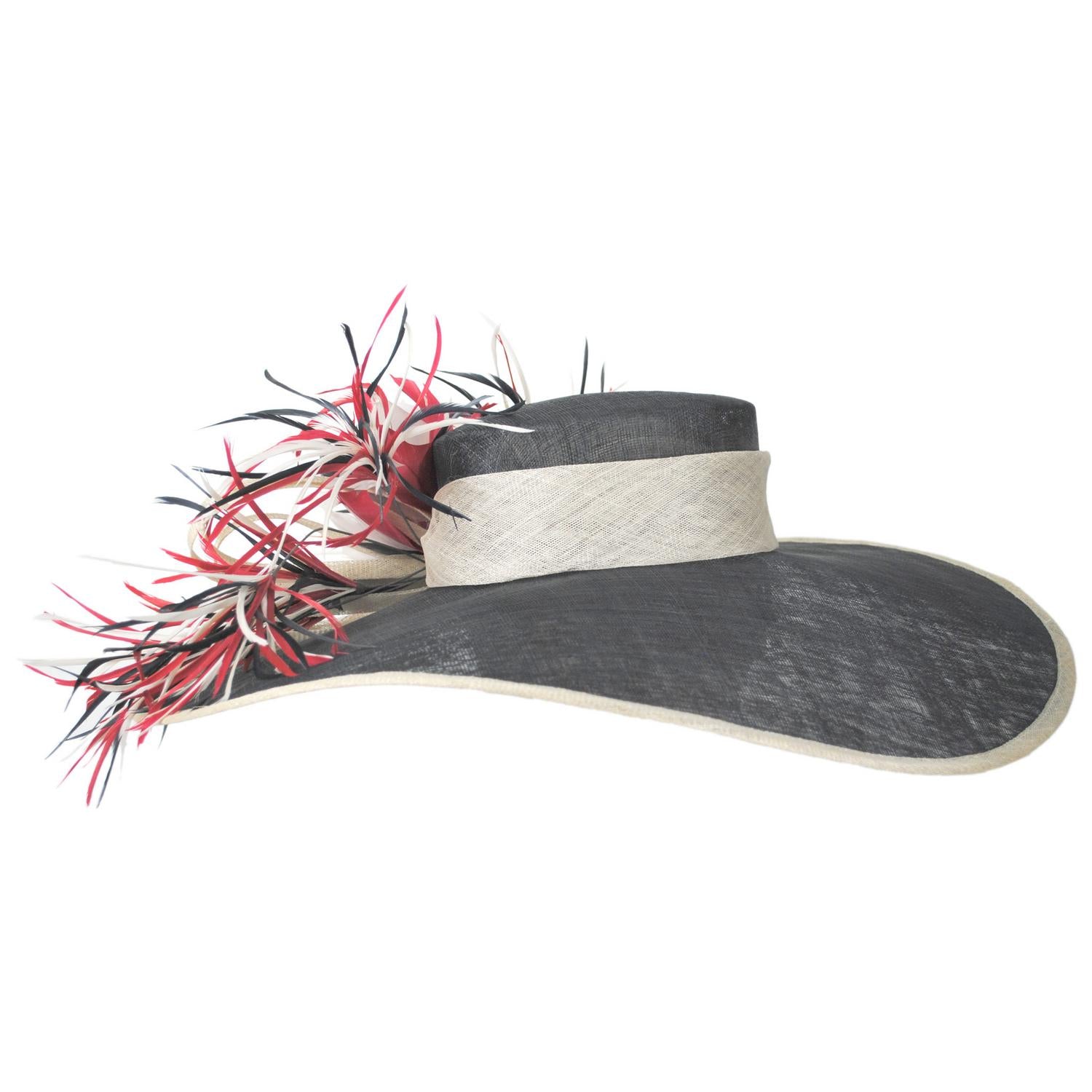 St. Julian | Feather Spikes Sinamay Straw Lampshade Dress Hat | 124284 | profiletwo | NAVY