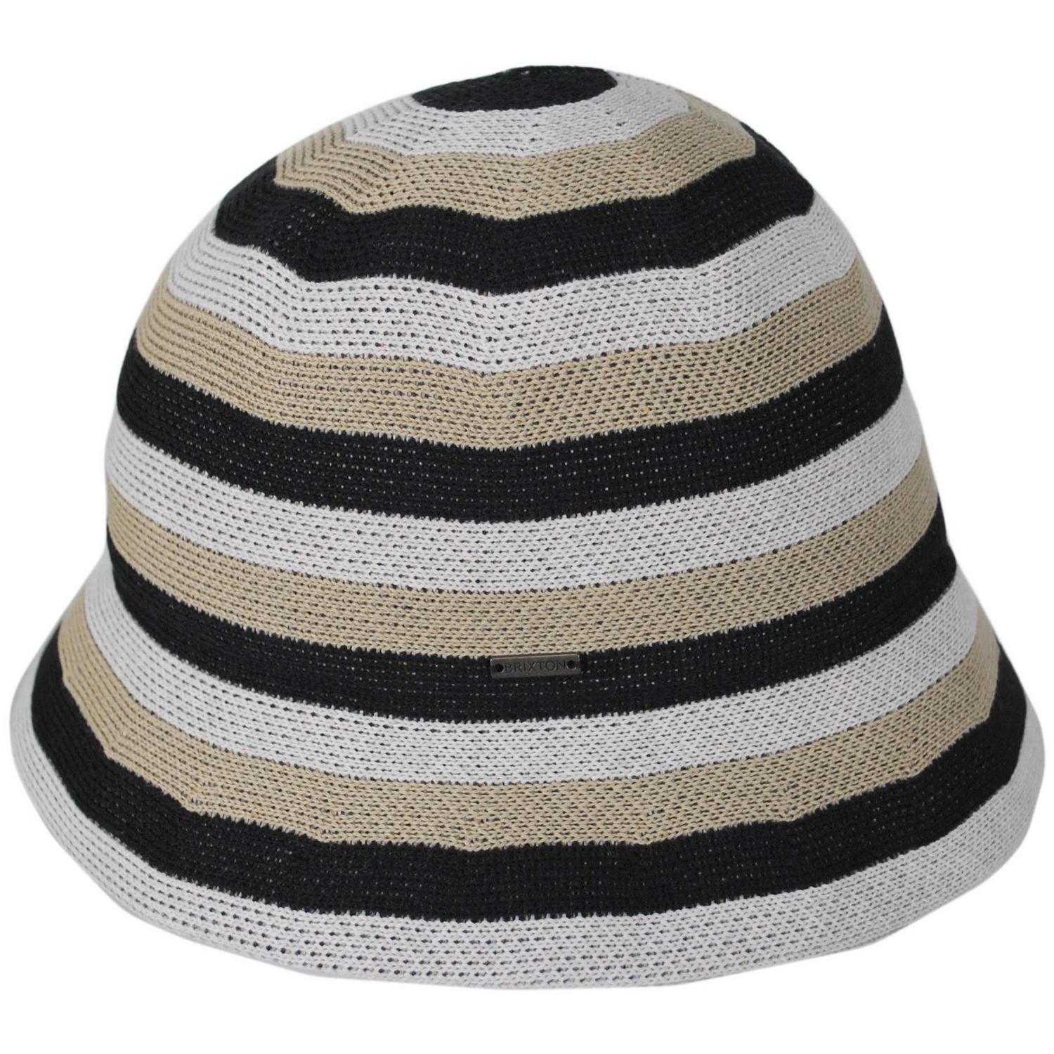 BRIXTON HATS | Lisboa Cotton Knit Stripe Bucket Hat | 185527 | profile | BLACK/SAND/WHITECAP