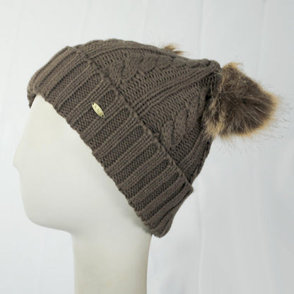 Scala | Maddie Pom Pom Satin Beanie Hat | 500050 | profile | CAMEL