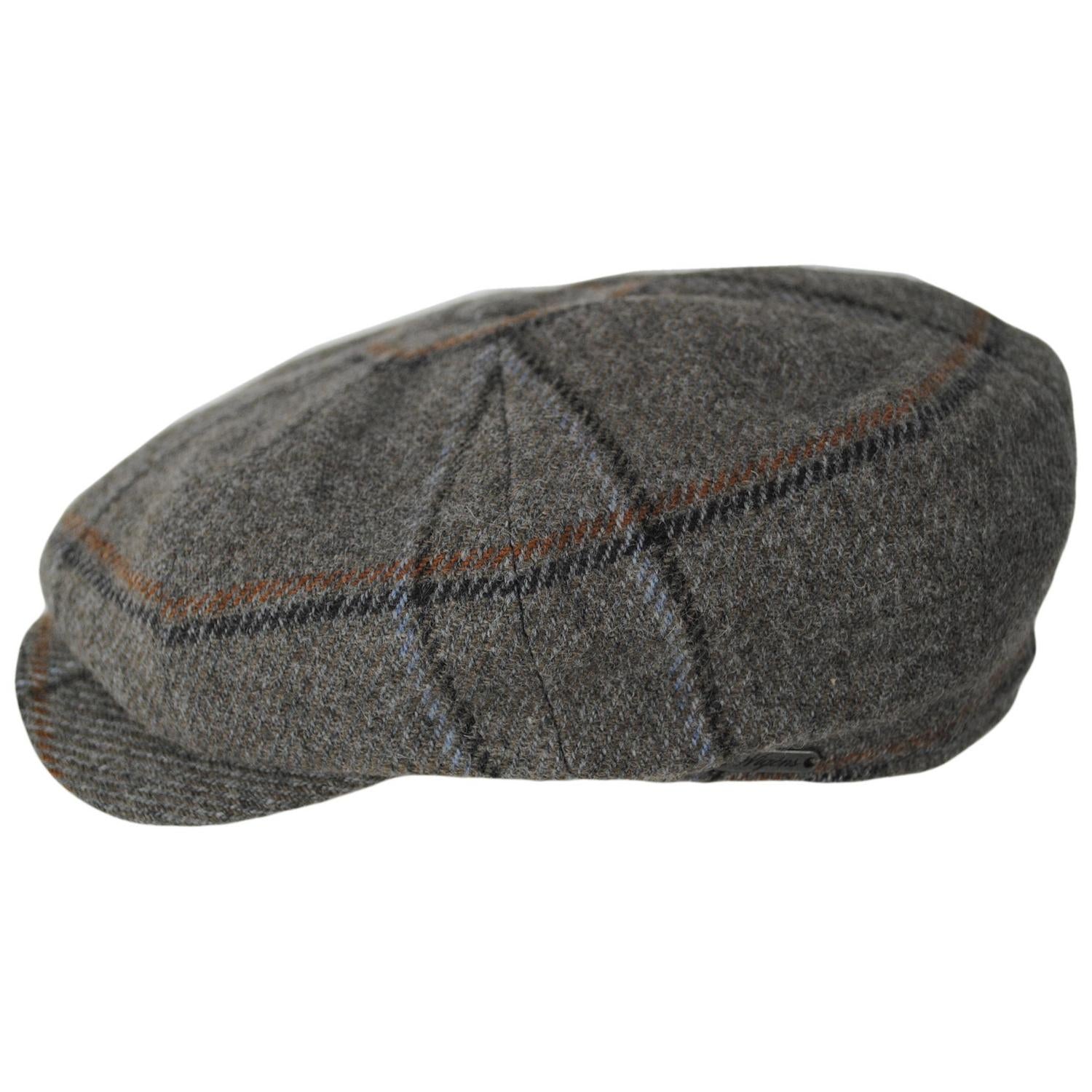 Wigens Caps | Big Check Wool Retro Newsboy Cap | 161978 | profile | TAUPE