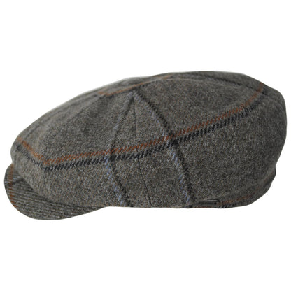 Wigens Caps | Big Check Wool Retro Newsboy Cap | 161978 | profile | TAUPE
